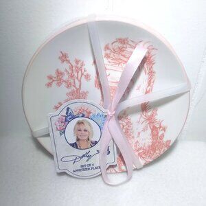 Dolly Parton 4pcs Appetizer 6" Porcelain Plate Set Scene Dolly’s Childhood Pink